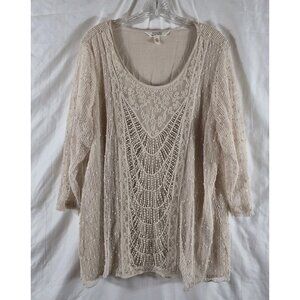 Krazy Kat Women's Beige Delicate Crochet Knit Victorian Lace Sweater Size XXL